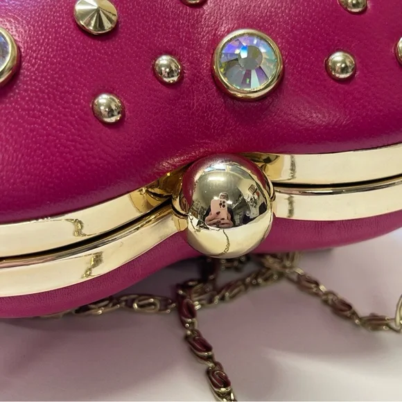 Vintage Juicy Couture Pink Leather Rhinestone Heart Minaudiere Bag. - Picture 10 of 12